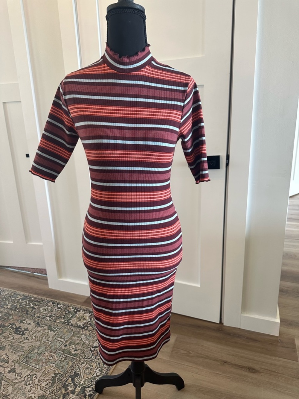 Urban Outfitters Striped Rib-Knit Midi Dress in Red and Black Size Small